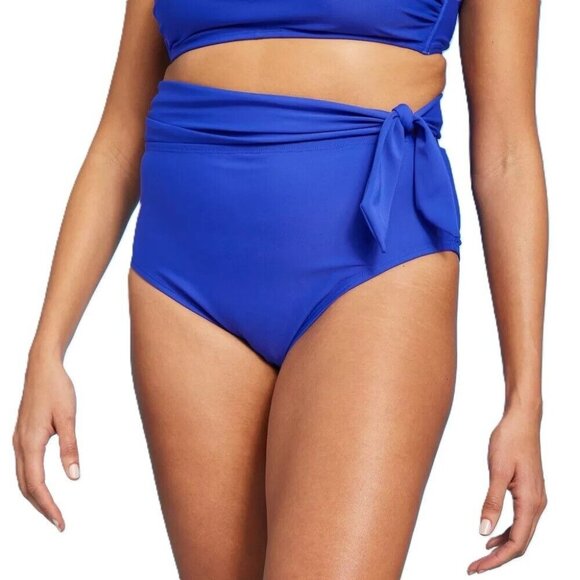 Kona Sol Deep Blue High Waist Accent Tie Bikini Swim Bottom -- Size Small 4-6 - Picture 1 of 5